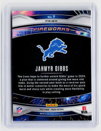 2024 Panini Prizm Football Fireworks Green Prizm Jahmyr Gibbs #7 - back