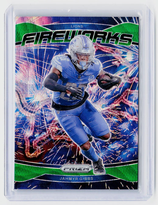 2024 Panini Prizm Football Fireworks Green Prizm Jahmyr Gibbs #7 - front