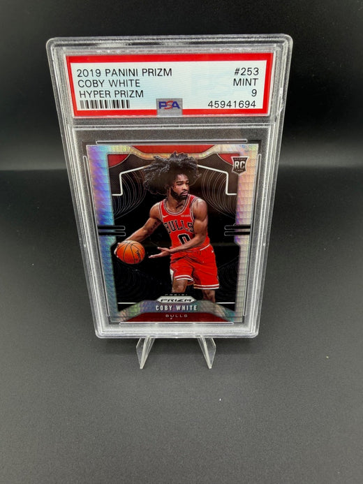 2019 Panini Prizm Hyper Prizm Coby White RC #253 PSA 9 Chicago Bulls - front