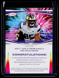 2025 SAGE Autograph Keleki Latu Purple High Series Auto #A-KL - back