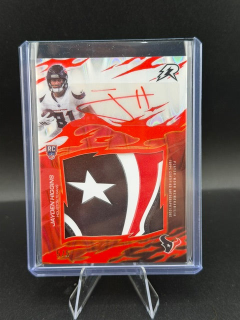 2025 Topps Resurgence Jayden Higgins RRS-JH Red Power Surge Rookie Relic Auto 5/5 - front
