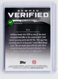 2026 Topps Bowman Chrome U Bowman Verified Anthony Colandrea BV-2 - back