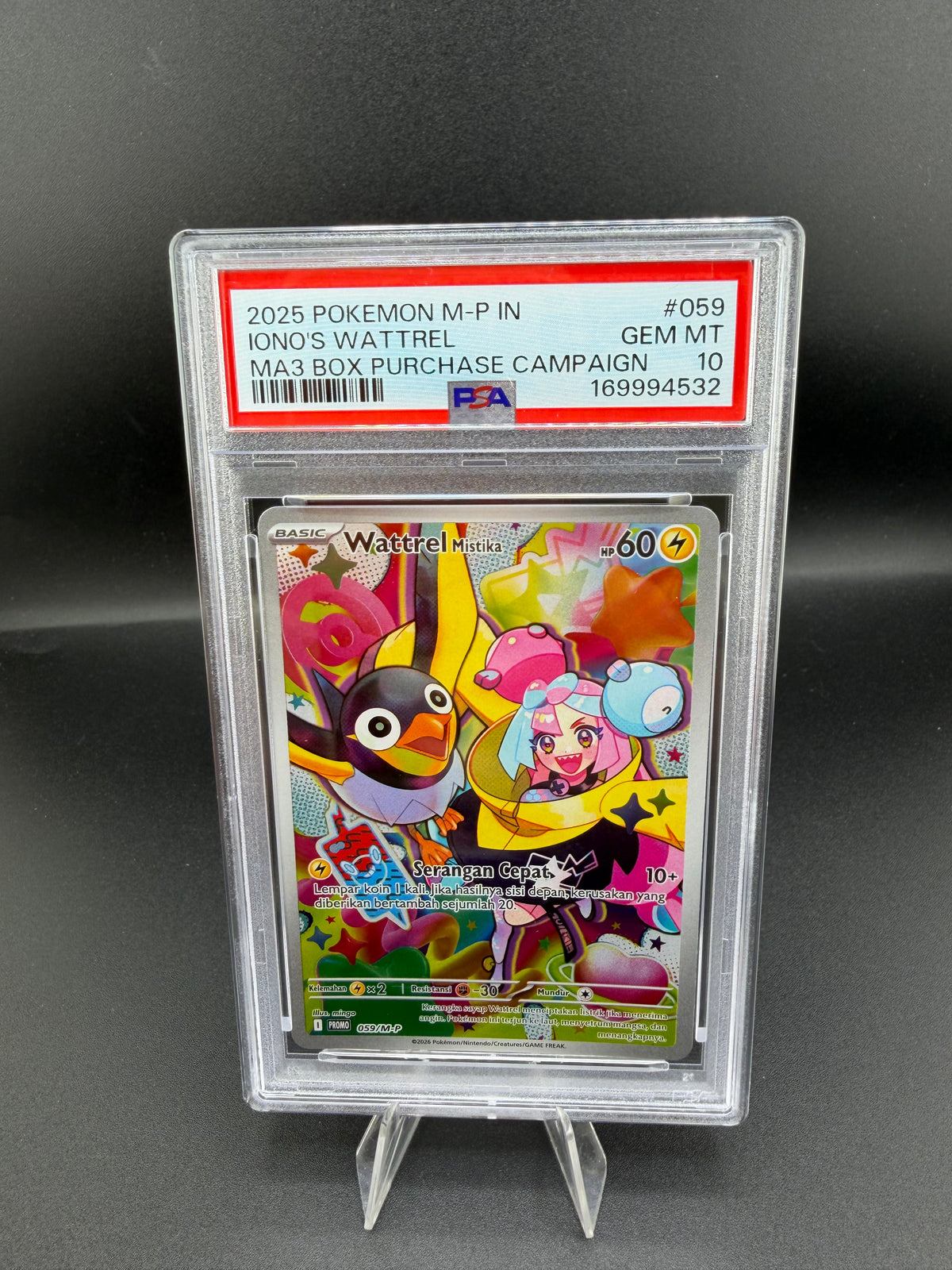 2025 Pokémon M-P Iono's Wattrel 059/M-P MA3 Promo PSA 10 - front