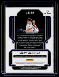2022 Panini Prizm Baseball Rookie Autographs Matt Manning RA-MM - back