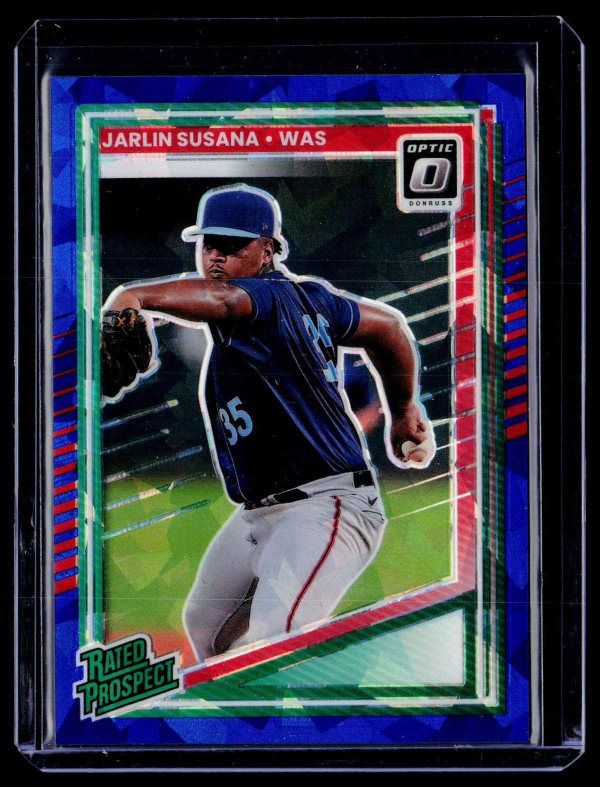 2025 Panini Donruss Optic Rated Prospect Jarlin Susana #140 Optic Blue Cracked Ice 15/15 - front