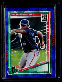 2025 Panini Donruss Optic Rated Prospect Jarlin Susana #140 Optic Blue Cracked Ice 15/15 - front