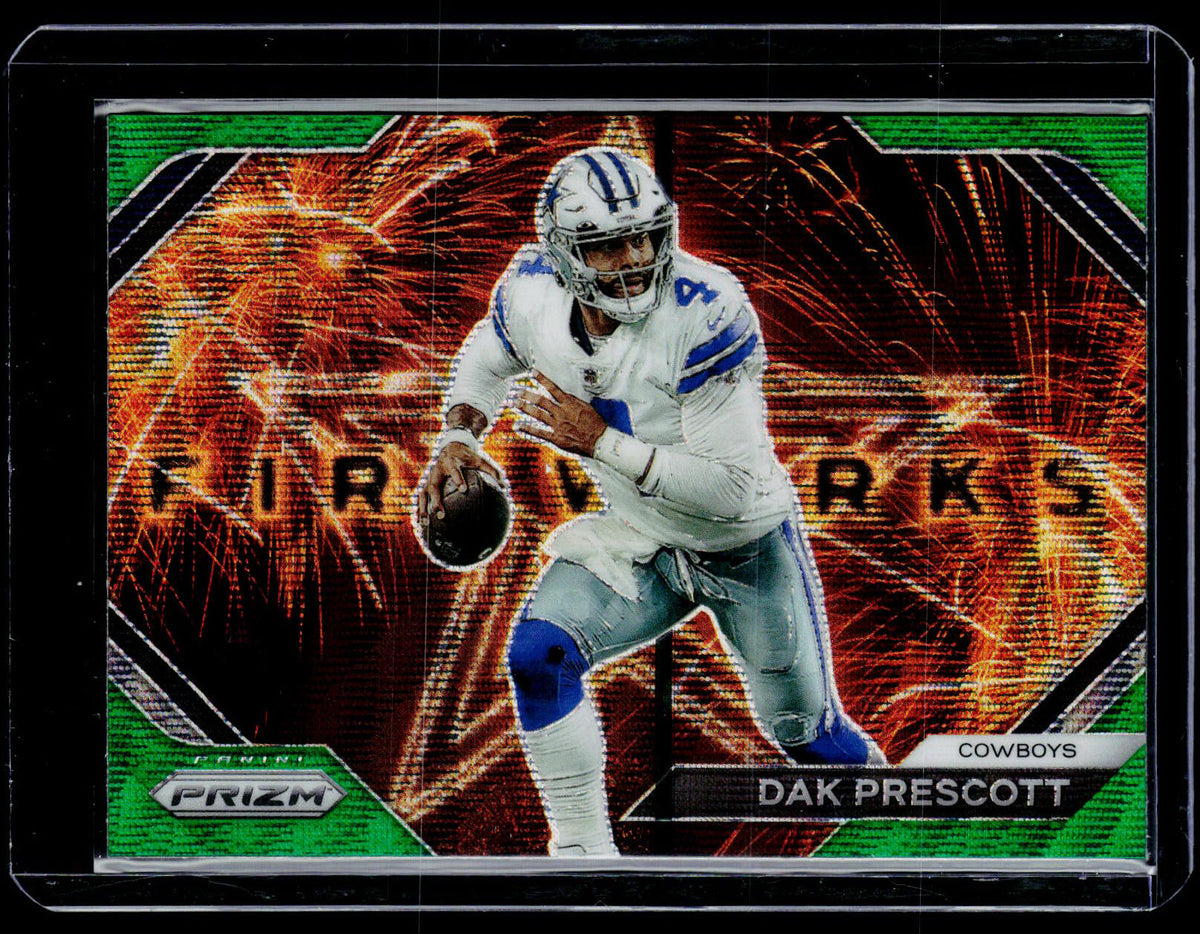 2023 Panini Prizm Football Fireworks Dak Prescott F-5 Green Prizm - front