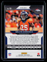 2020 Panini Prizm Football Melvin Gordon III Prizm Blue #115 Broncos - back