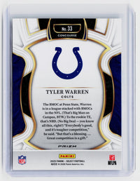 2025 Panini Select Football Tyler Warren Rookie Concourse #33 Indianapolis Colts - back