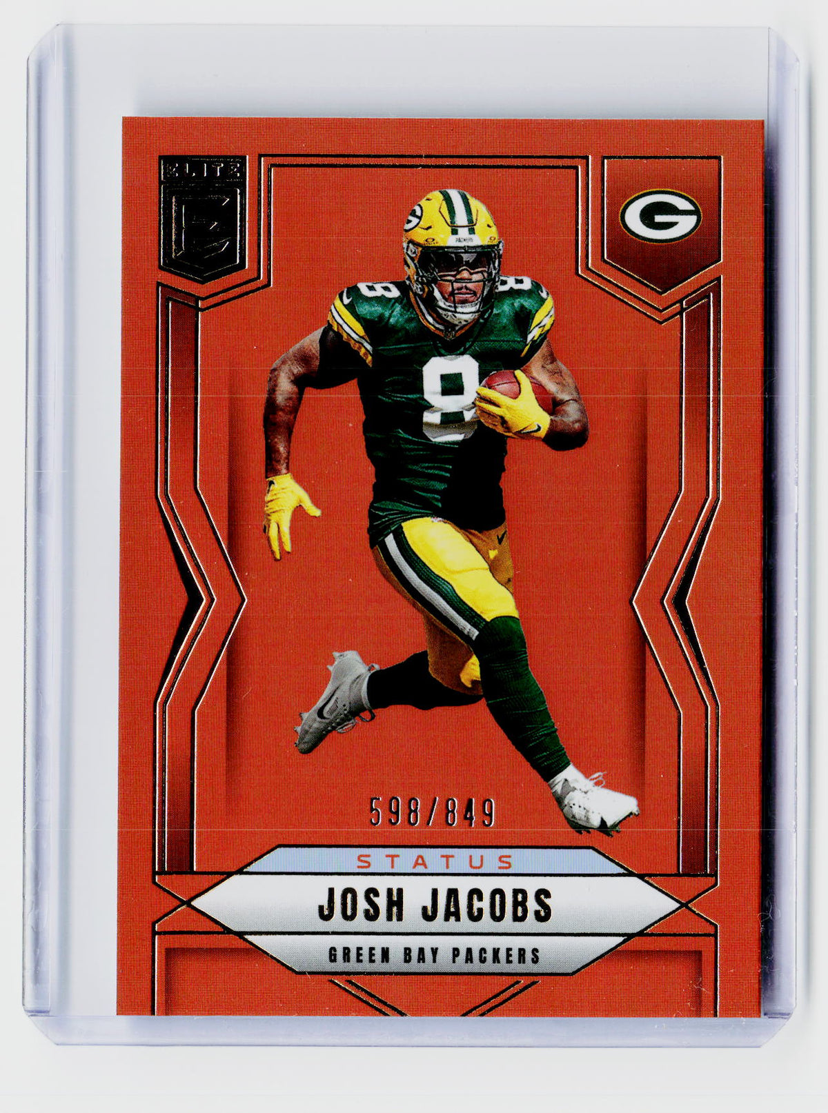 2025 Panini Donruss Elite Status Josh Jacobs #24 Metallic Orange /849 - front
