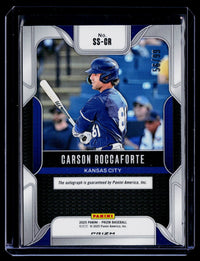 2025 Panini Prizm Baseball Sensational Signatures Carson Roccaforte Red White Blue Prizm Auto #SS-CR 59/99 - back