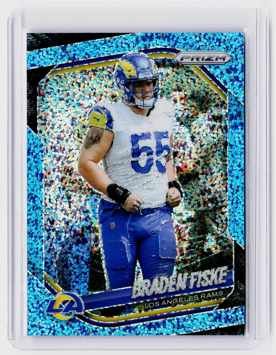 2025 Panini Prizm Football Braden Fiske #144 Blue Sparkle Prizm Los Angeles Rams - front