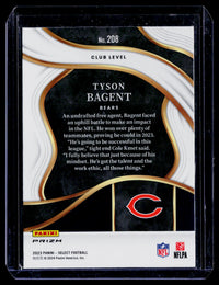 2023 Panini Select Football Club Level Rookie Tyson Bagent #208 Bears - back