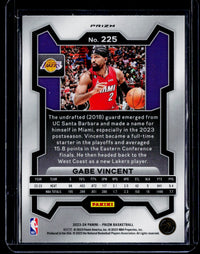 2023-24 Panini Prizm Orange Ice Prizms Gabe Vincent #225 Lakers - back