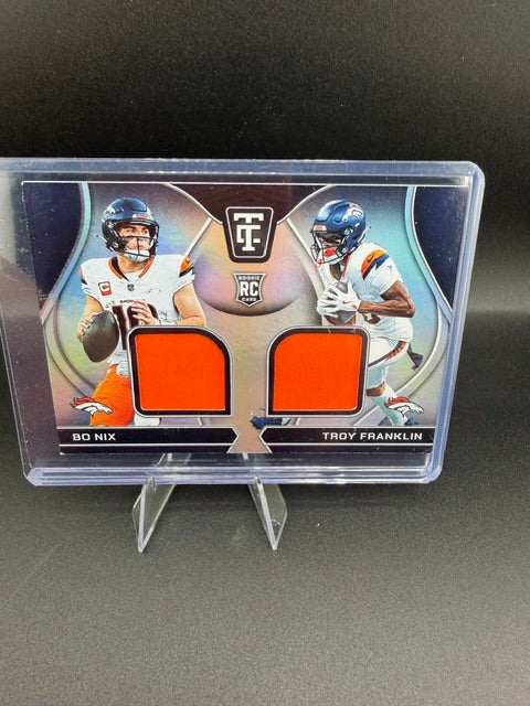 2024 Panini Totally Certified Rookie Dual Swatch Bo Nix / Troy Franklin RDS-DEN - front