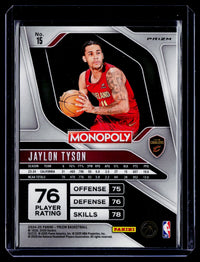 2024-25 Panini Prizm Monopoly Basketball Jaylon Tyson RC #15 Cleveland Cavaliers - back