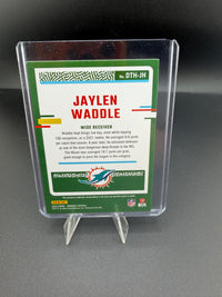 2023 Panini Donruss Downtown Threads Jaylen Waddle Miami Dolphins Memorabilia Card DTH-JW - back