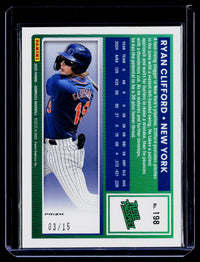 2025 Panini Donruss Rated Prospect Ryan Clifford #198 Blue Cracked Ice Prizm /15 - back