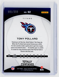 2024 Panini Totally Certified Football Tony Pollard Mirror Blue #92 /399 - back