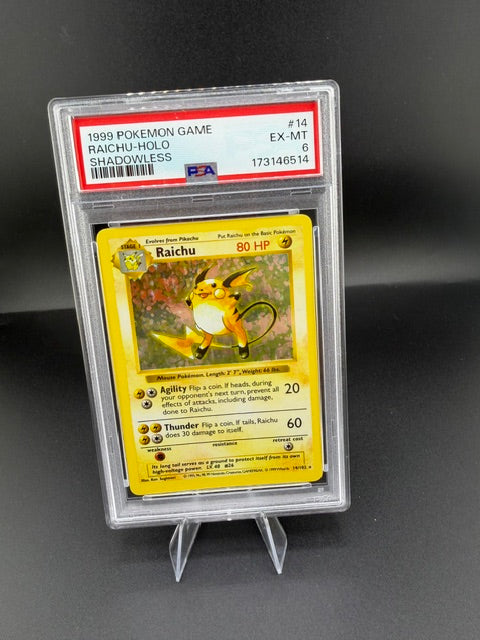 1999 Pokémon Game Raichu #14 Shadowless PSA EX-MT 6 - front