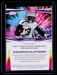 2025 SAGE Autograph Jacardia Wright High Series Auto #A-JW3 - back