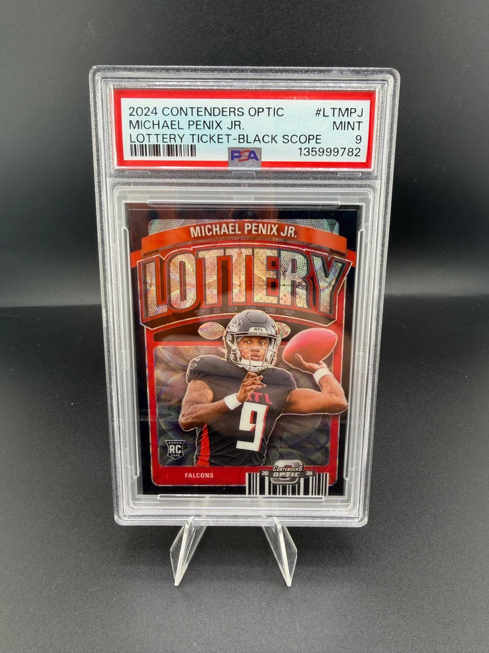 2024 Panini Contenders Optic Lottery Ticket Black Scope Michael Penix Jr. RC /25 PSA 9 - front