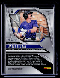 2025 Panini Prizm Baseball Jared Thomas #12 Red Prizm /299 - back