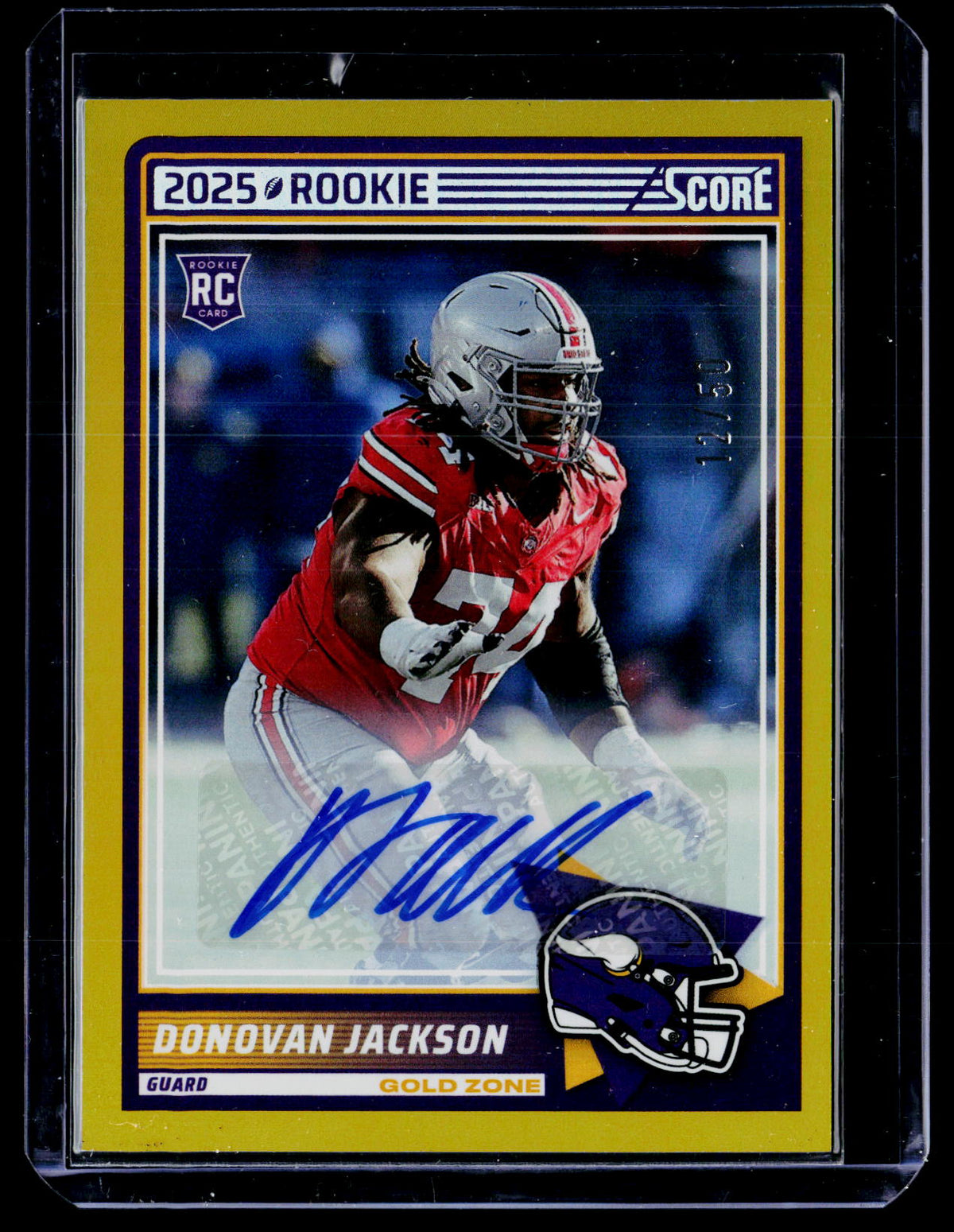 2025 Panini Score Football Base Rookie Signatures Donovan Jackson Gold Zone Auto #90 /50 - front