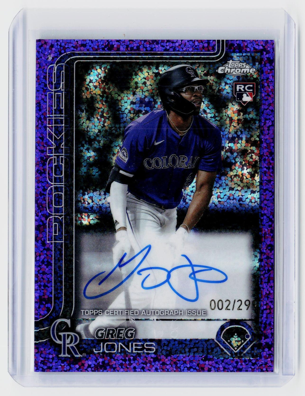 2025 Topps Chrome Greg Jones Purple Speckle Refractor Rookie Autograph /299 - front