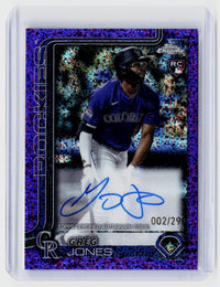 2025 Topps Chrome Greg Jones Purple Speckle Refractor Rookie Autograph /299 - front