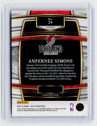 2021-22 Panini Select Basketball Anfernee Simons Concourse #29 Portland Trail Blazers - back