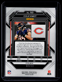 2022 Panini Prizm Football Cole Kmet Purple Power Prizm #50 02/49 - back