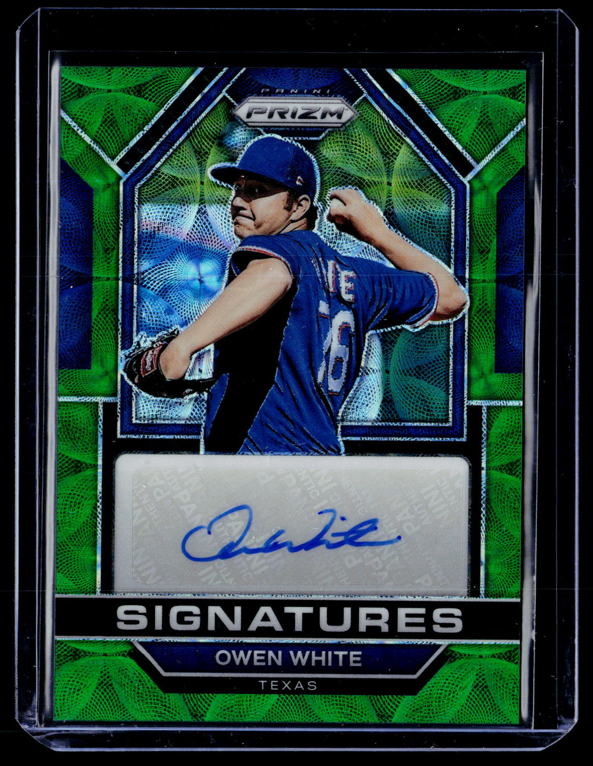 2023 Panini Prizm Baseball Signatures Owen White Green Scope Prizms Auto #SIG-OW /75 - front