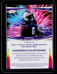 2025 SAGE Collectibles Autograph Austin Keys Auburn #A-AK - back