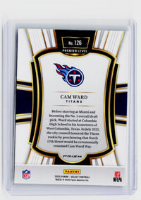 2025 Panini Select Football Cam Ward Titans Premier Level Rookie Card #126 - back