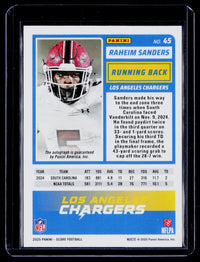 2025 Panini Score Football Base Rookie Signatures Raheim Sanders #45 Auto RC - back