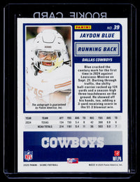 2025 Panini Score Football Rookies Signatures Jaydon Blue #39 Green Rookie Auto - back