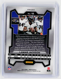 2023 Panini Prizm Football Lamar Jackson Pink Prizm #18 Baltimore Ravens - back