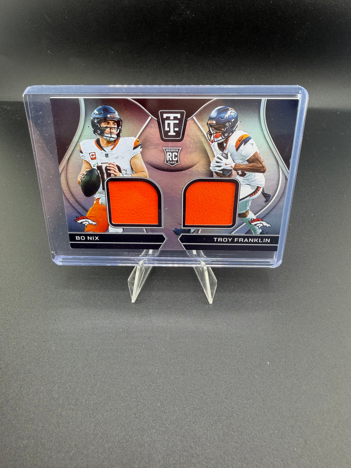 2024 Panini Totally Certified Rookie Debut Swatches Bo Nix Troy Franklin Dual Memorabilia RDS-DEN - front
