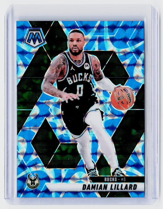 2024-25 Panini Mosaic Basketball Damian Lillard Blue Mosaic #155 Milwaukee Bucks - front