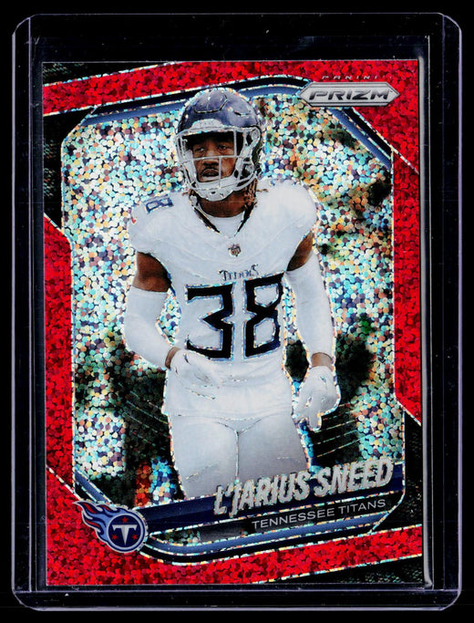 2025 Panini Prizm Football L'Jarius Sneed #24 Red Disco Prizm Tennessee Titans - front