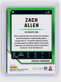 2024 Panini Donruss Optic Zach Allen Blue /299 #61 - back
