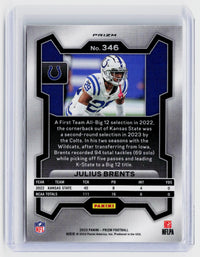 2023 Panini Prizm Football Julius Brents Rookie Black and White Checkerboard Prizm #346 - back
