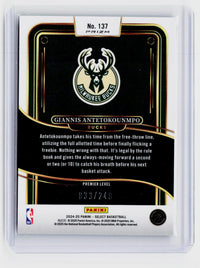2024-25 Panini Select Giannis Antetokounmpo Premier Level Blue Prizm #137 /249 - back