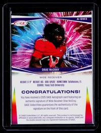 2025 SAGE Autograph Drae McCray Texas Tech Card #A-DM3 - back