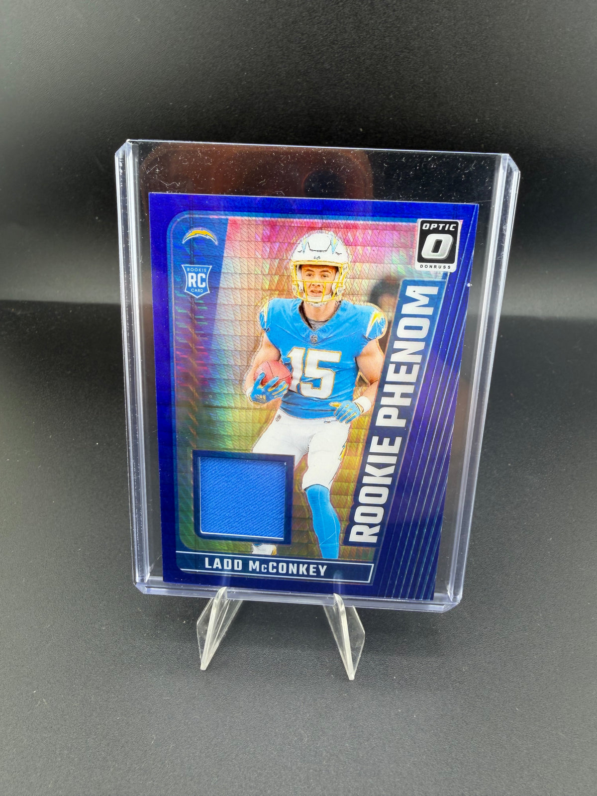 2024 Panini Donruss Optic Rookie Phenoms Blue Ladd McConkey RC Memorabilia #RPB-LMY - front
