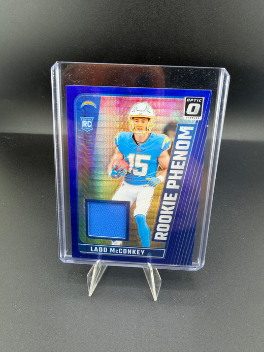 2024 Panini Donruss Optic Rookie Phenoms Blue Ladd McConkey RC Memorabilia #RPB-LMY - front