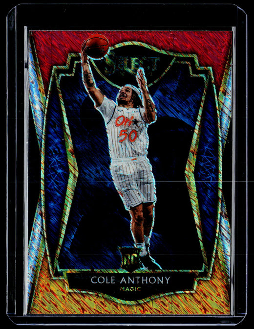 2020-21 Panini Select Basketball Cole Anthony #177 Premier Level Red White Orange Shimmer Rookie Card - front
