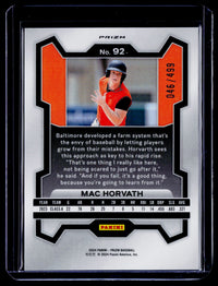 2024 Panini Prizm Baseball Mac Horvath #92 Orange Prizm /499 - back