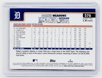 2025 Topps Series 2 Parker Meadows #576 Purple Crackle Foil Detroit Tigers - back